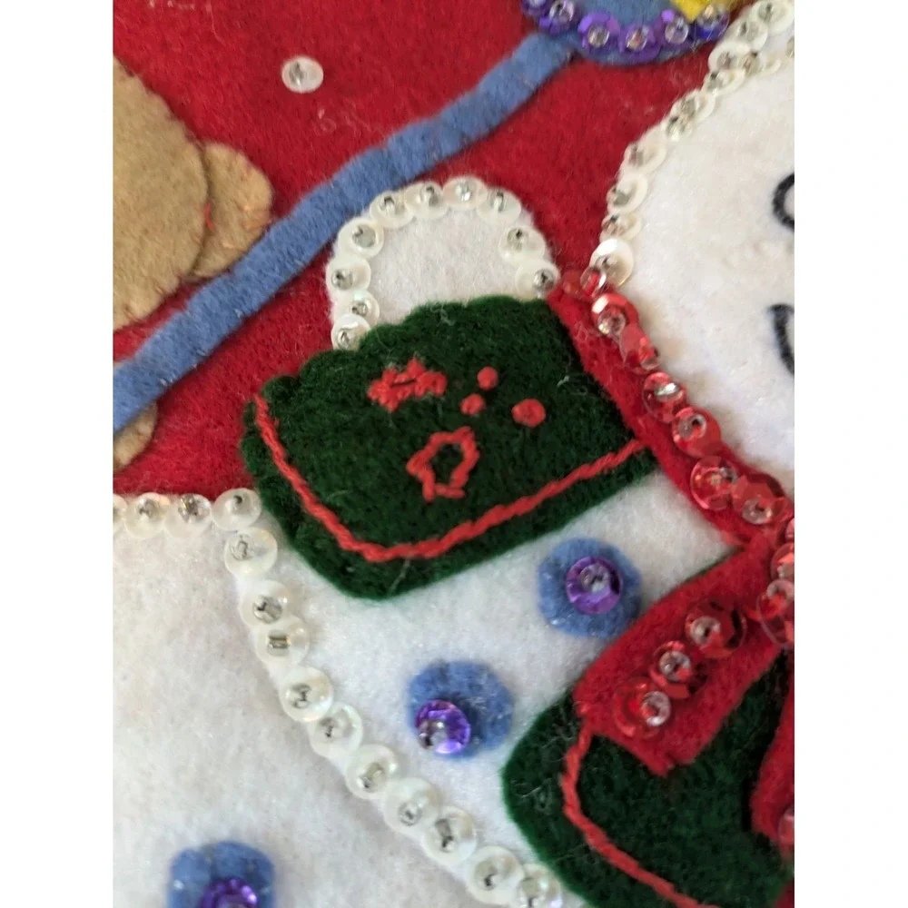 Christmas Tree Skirt Holiday Deco Felt Applique Bears Snowman Red 36